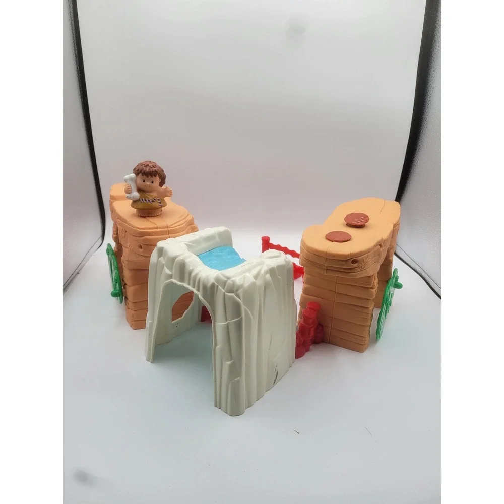 Fisher Price Little People Caveman Waterfall Rock Playset Pieces Tan Blue Red